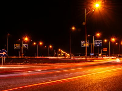 Abstract motion blur of city lights at night